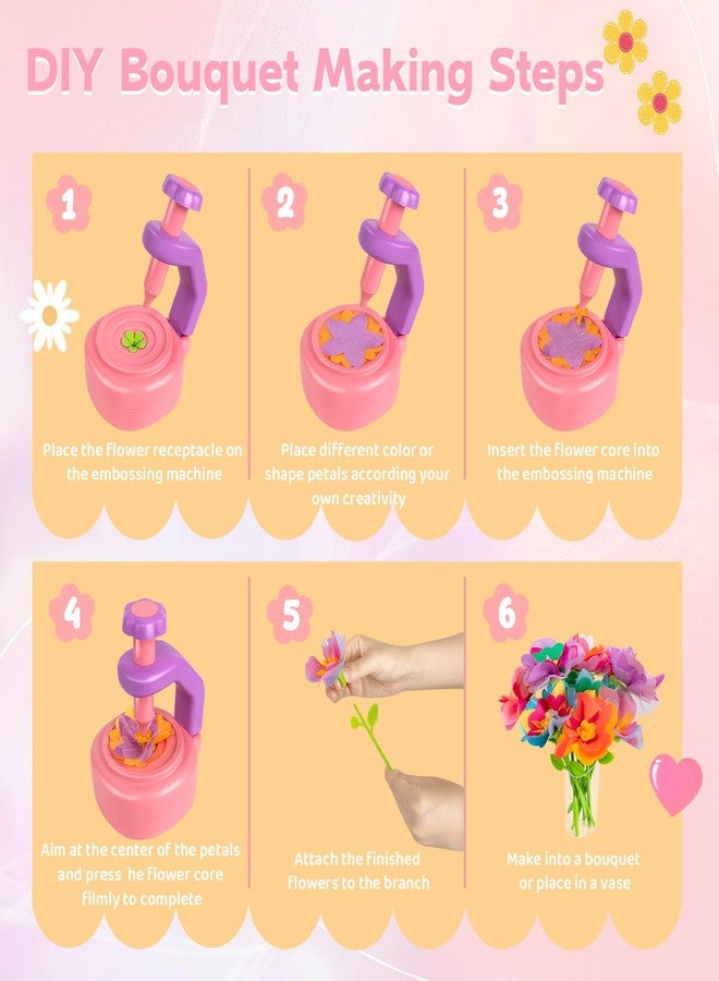 Cretargio Valentines Flower Making Kit - Valentines Day Gifts for Kids School Classroom - DIY Fabric Flower Bouquets Toys | Valentine's Arts & Crafts for 4 5 6 7 8 Year Toddler Girl - Image 5